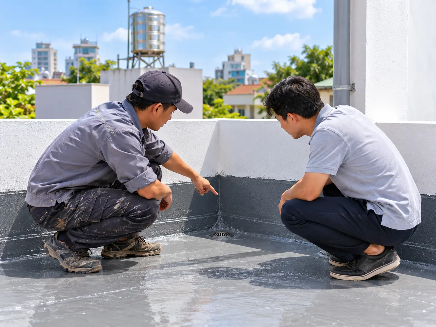 Ảnh minh họa quy trình: Kiểm tra chống thấm sân thượng (1)